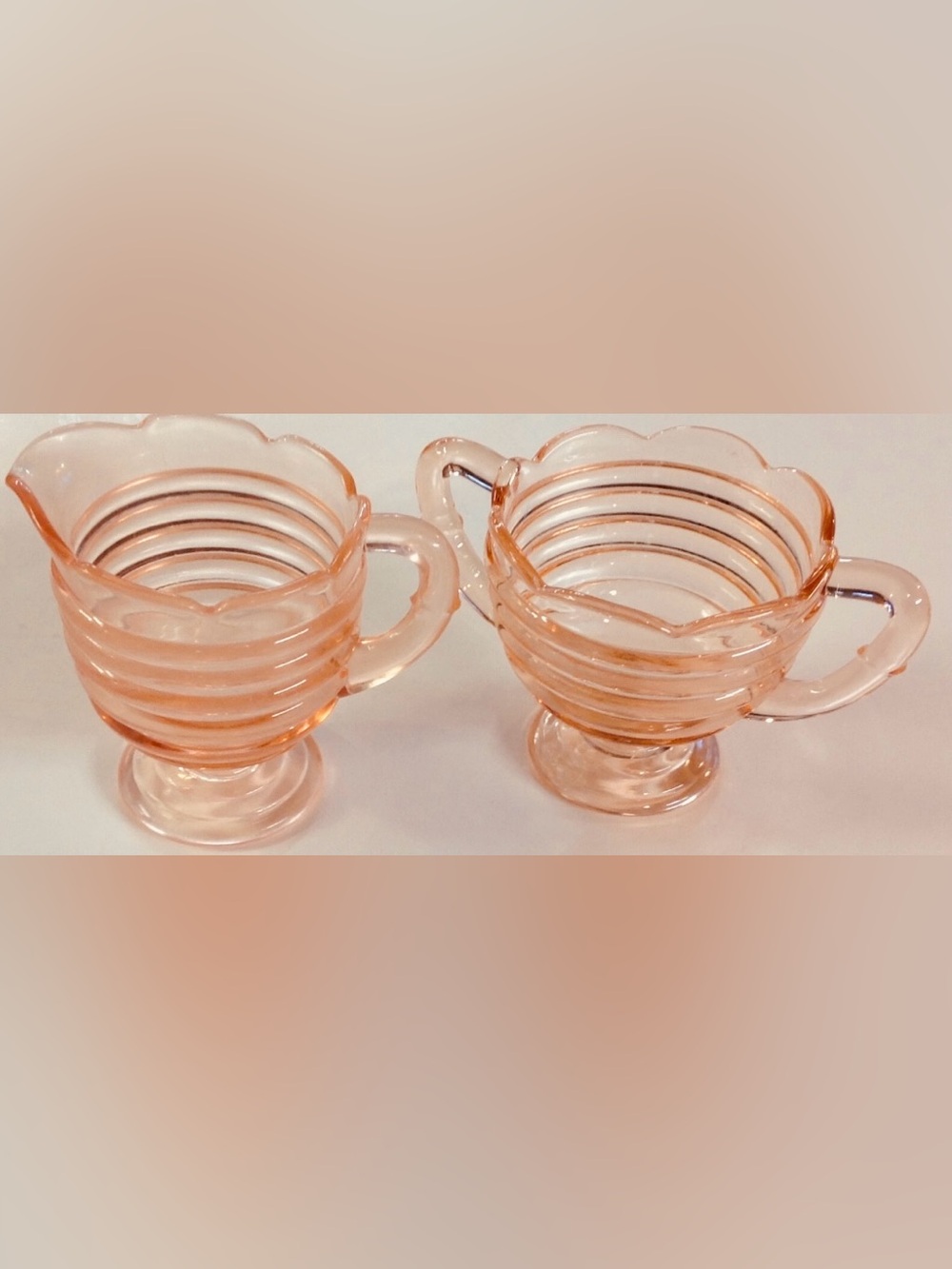 Vintage Duncan & Miller Ripple Pink Depression Glass Sugar & Creamer Jars Dishes